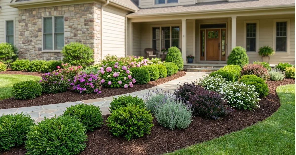 Backyard flower bed designs with colorful layered flowers and garden borders.